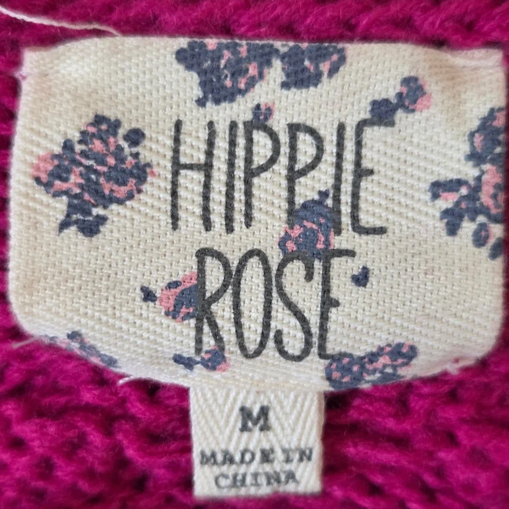 Hippie Rose Cable Knit Sweater Women Medium Pink Cropped Chunky Barbiecore Boho